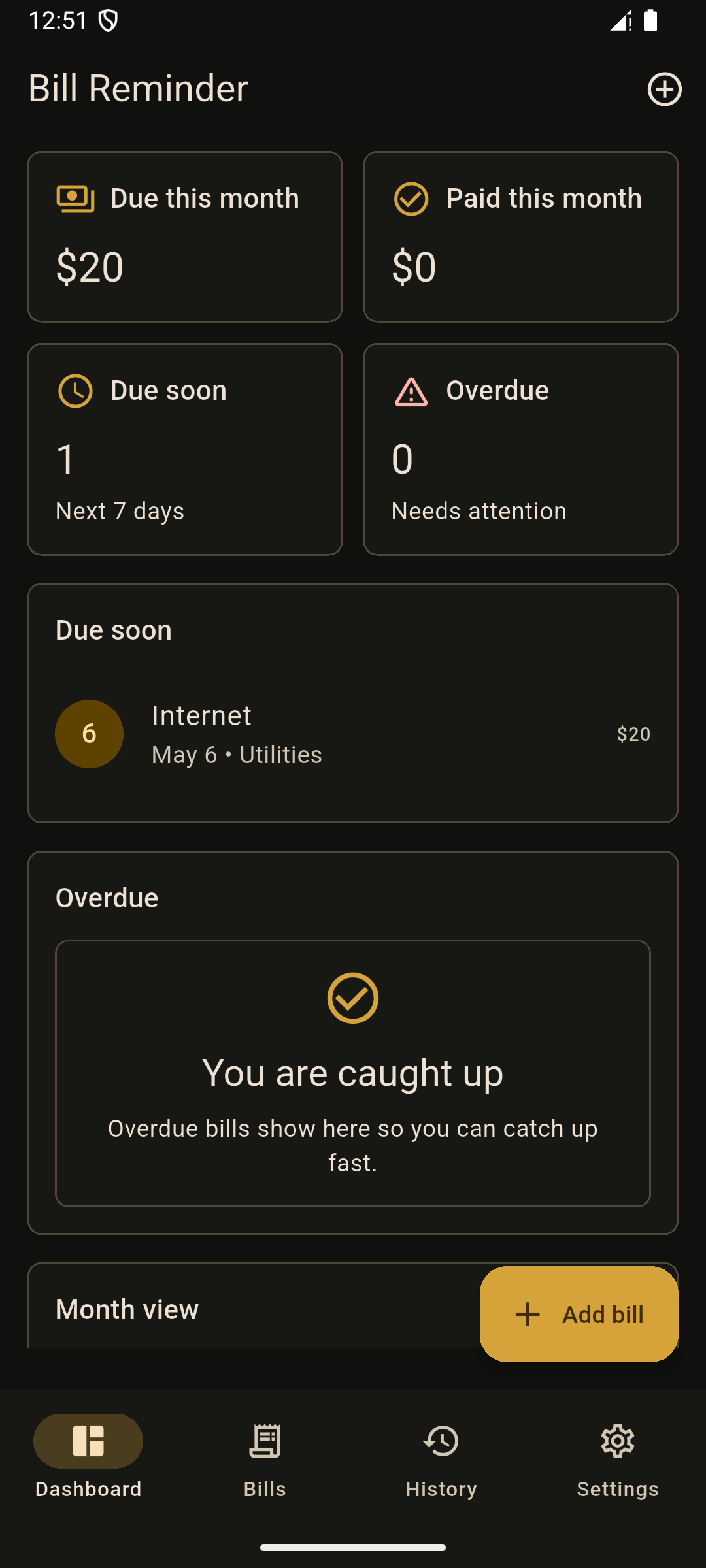 Bill Reminder placeholder screenshot: Track Your Bills
