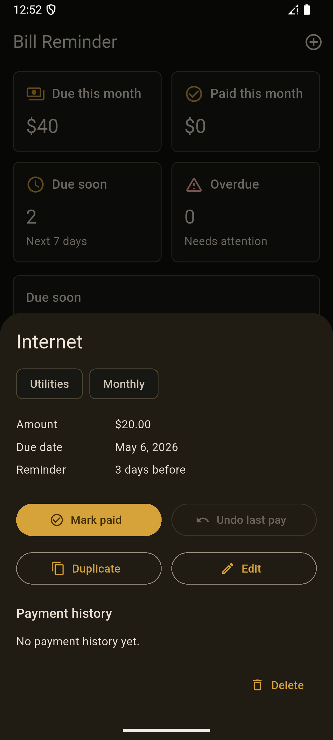 Bill Reminder placeholder screenshot: Manage Every Payment