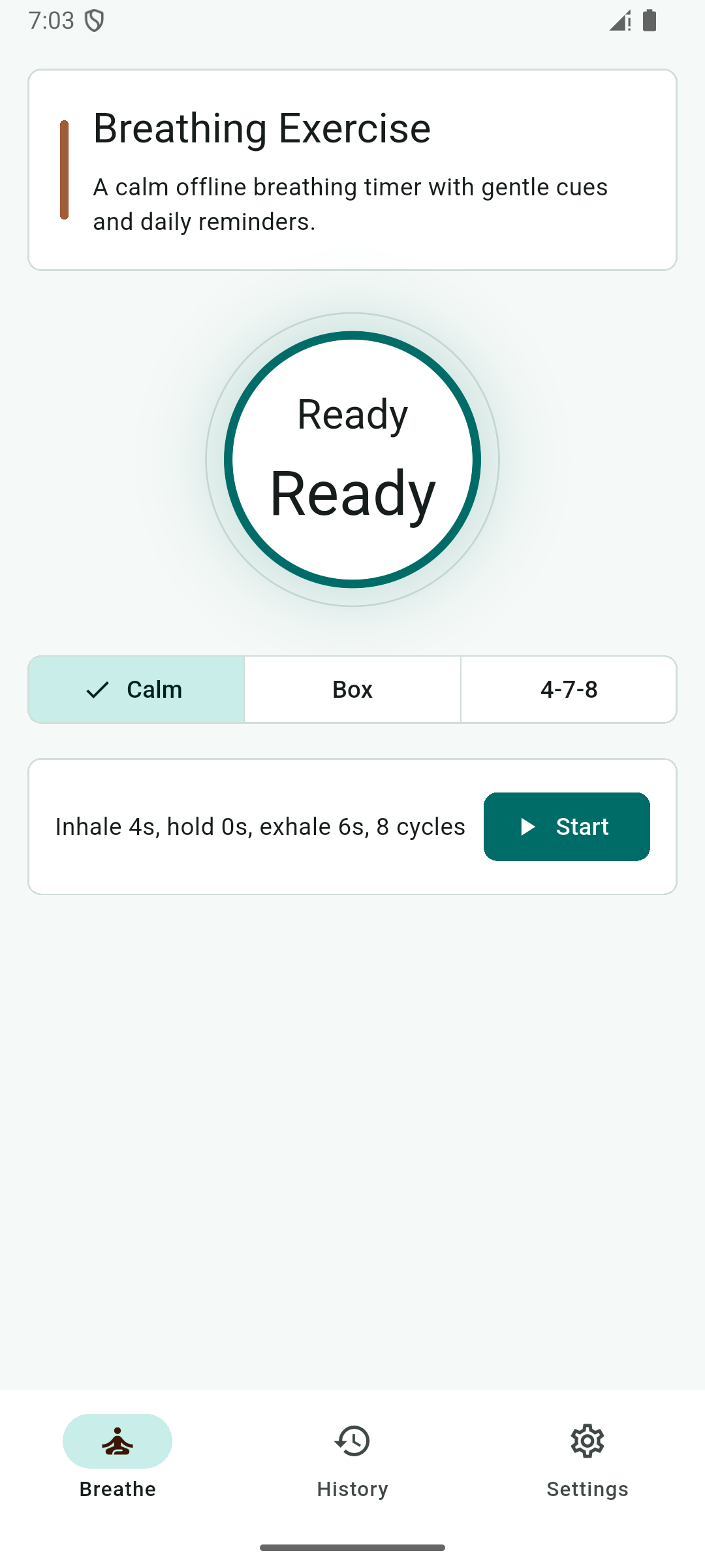 Breathing Exercise placeholder screenshot: Start Breathing Calmly