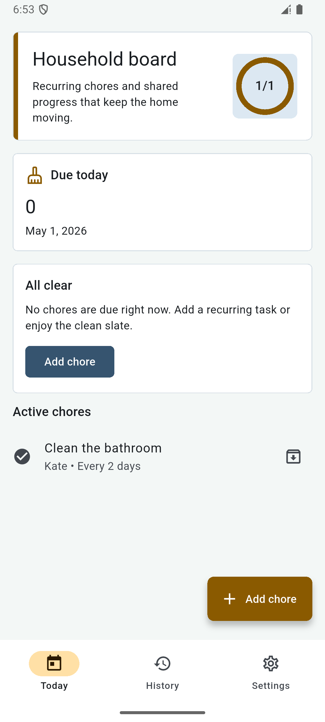 Chore Tracker placeholder screenshot: View Completion History