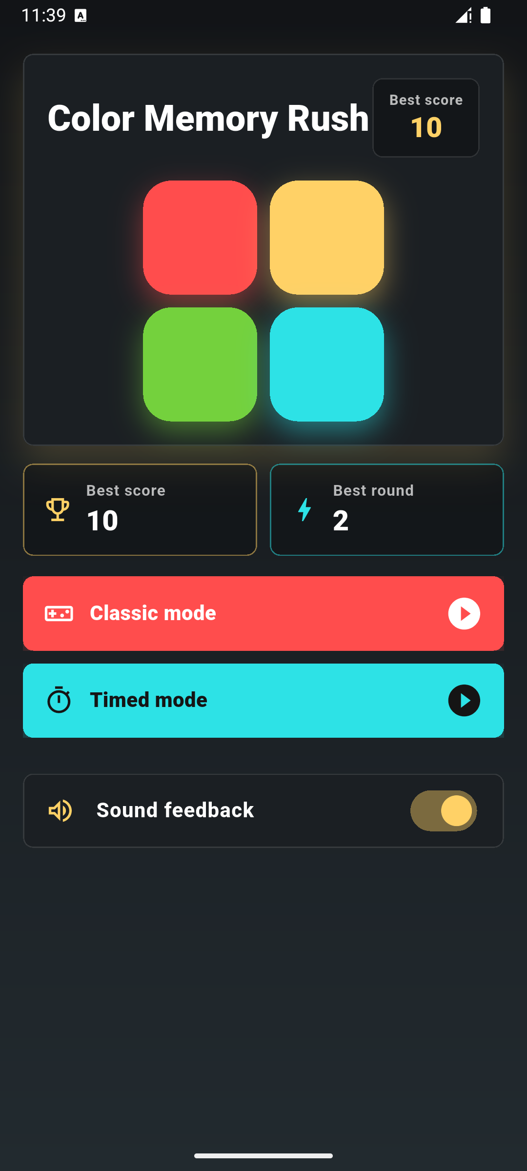 Color Memory Rush placeholder screenshot: Choose Your Mode
