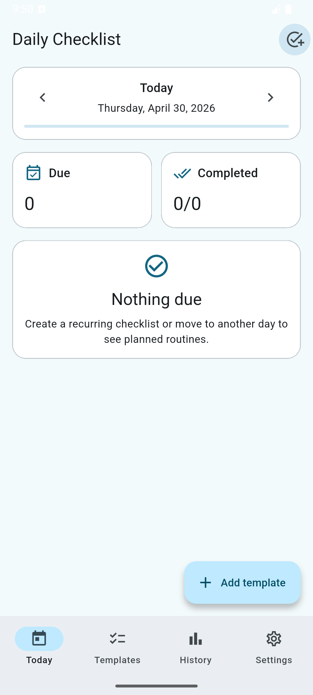 Daily Checklist placeholder screenshot: Today’s Checklist