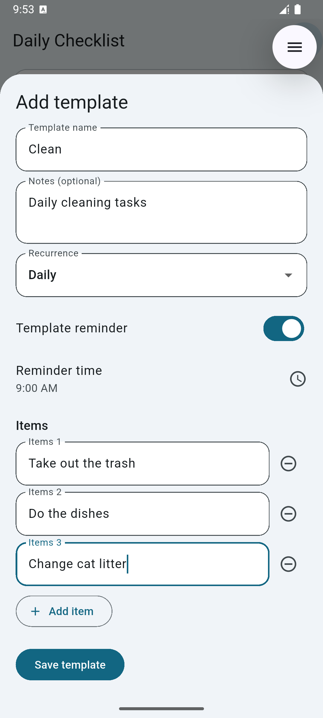 Daily Checklist placeholder screenshot: Completion History