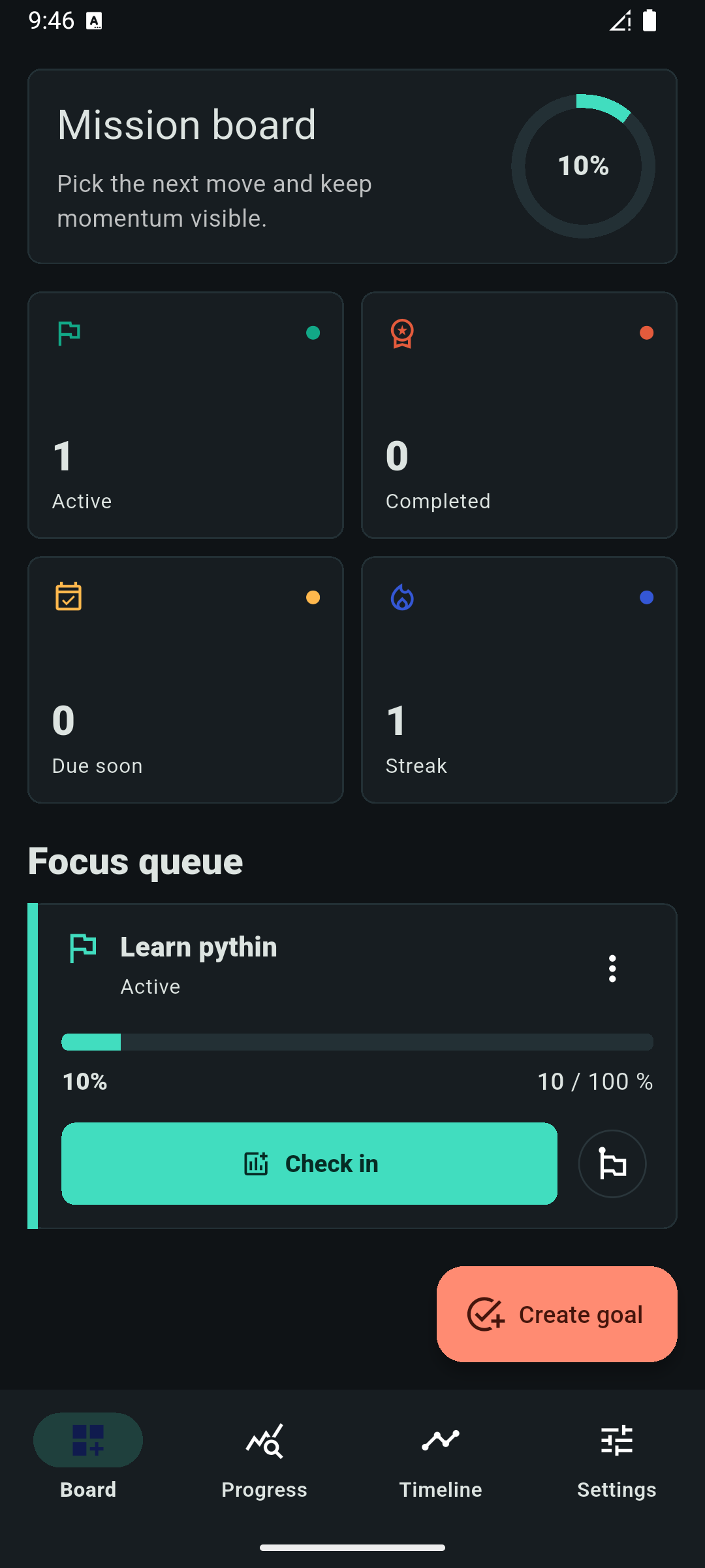 Goal Tracker placeholder screenshot: Track Progress