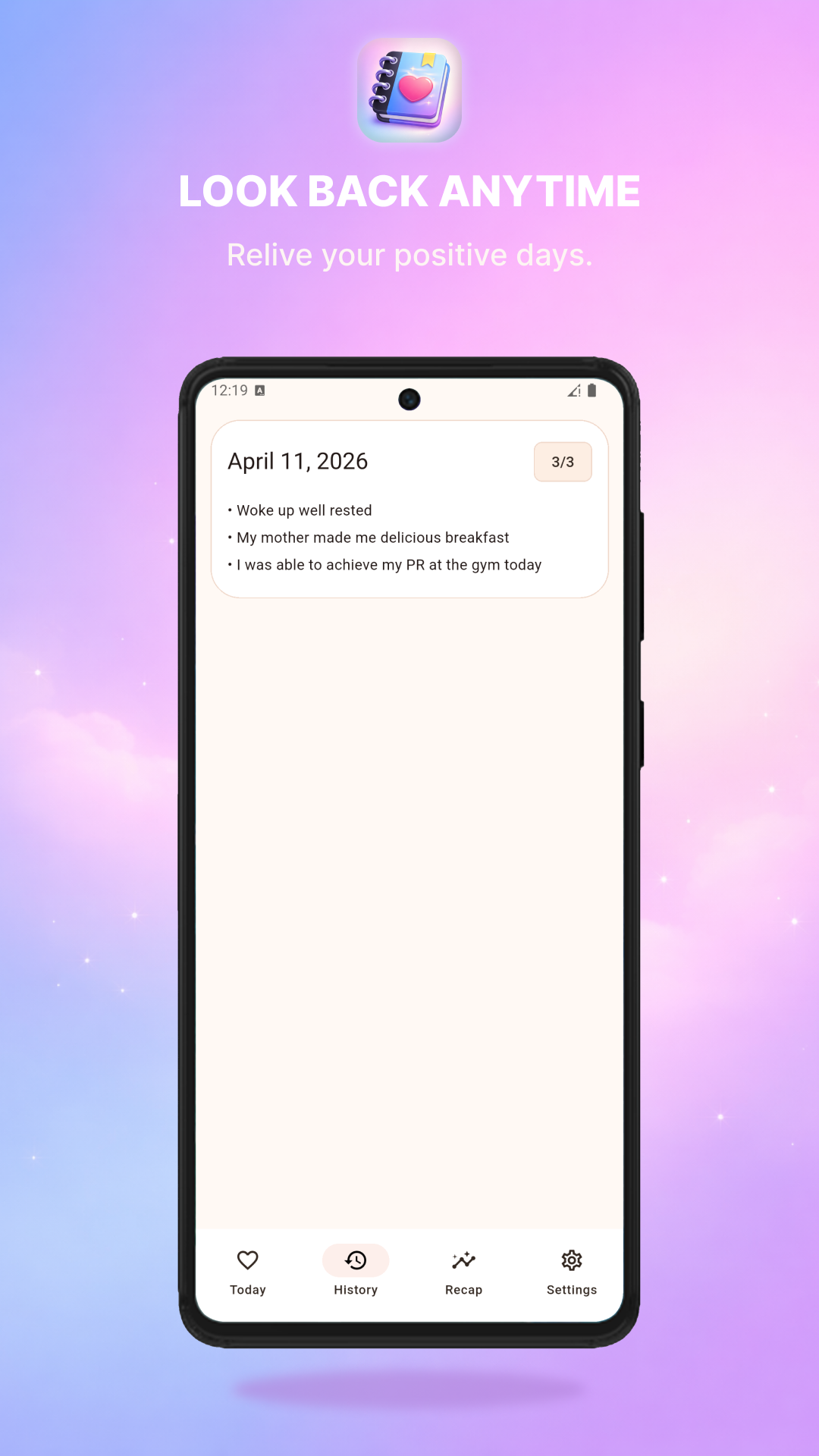 Gratitude Journal placeholder screenshot: Fortschritte sichtbar machen