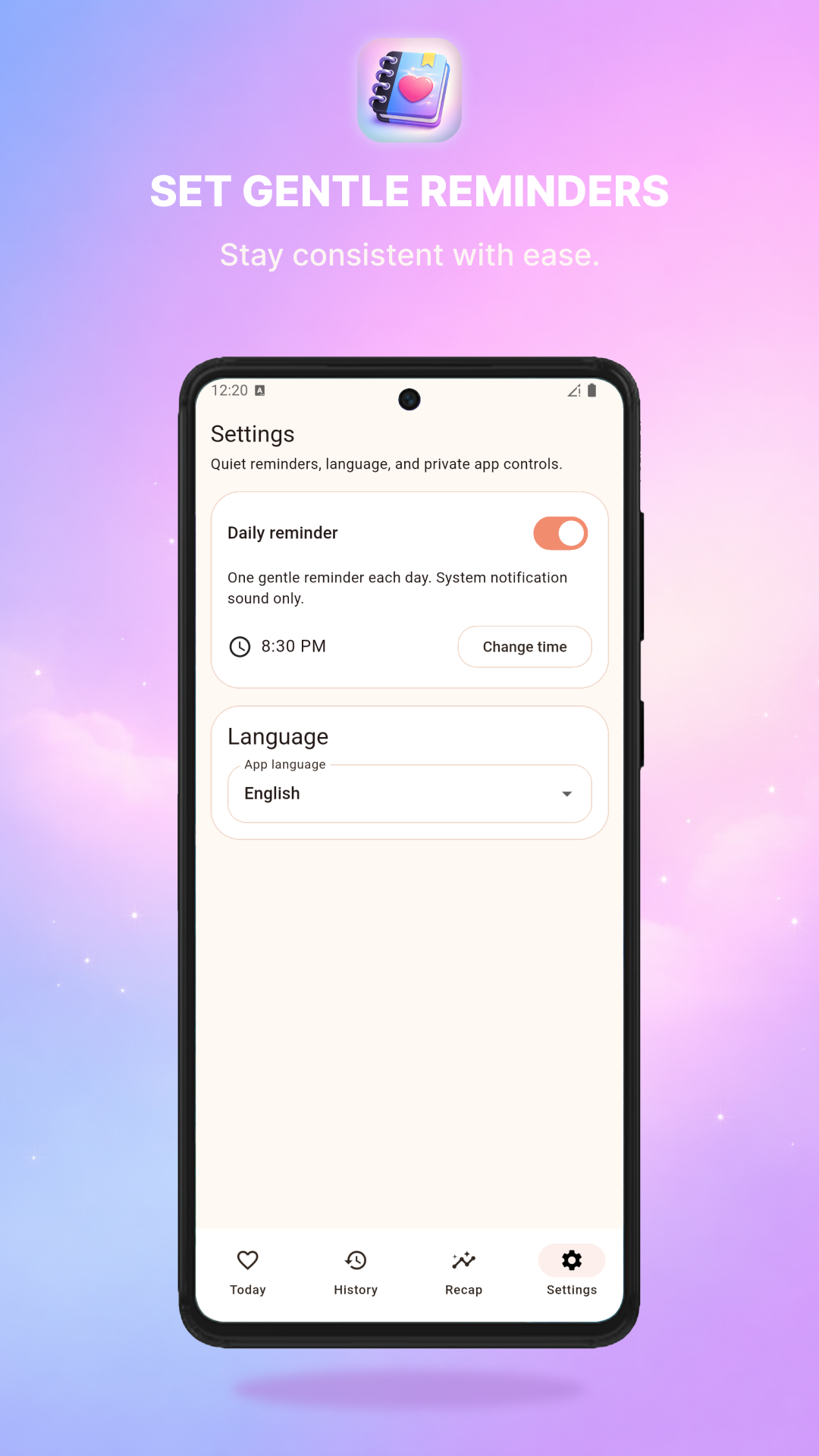 Gratitude Journal placeholder screenshot: Sanft beginnen