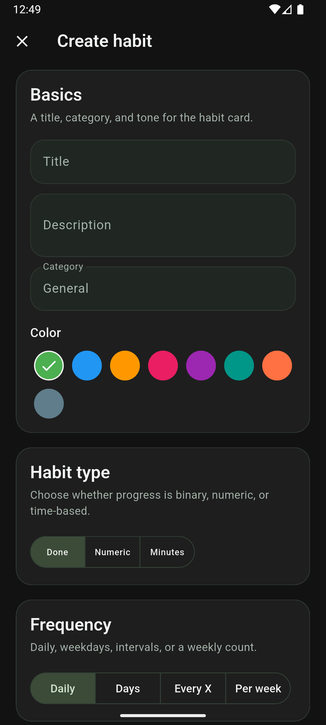 Habit Tracker placeholder screenshot: Dodaj nowy nawyk w kilka sekund