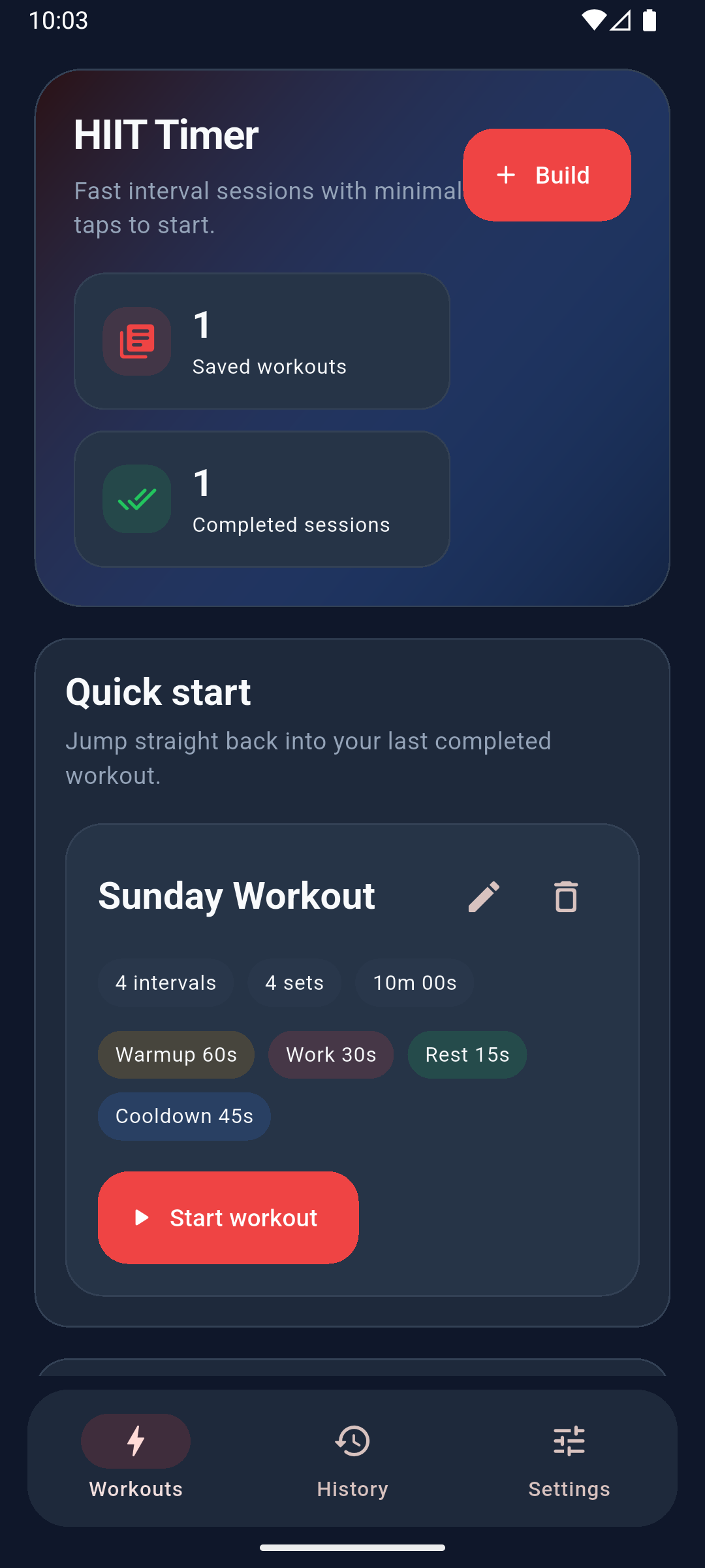 HIIT Timer placeholder screenshot: Zacznij w kilka sekund