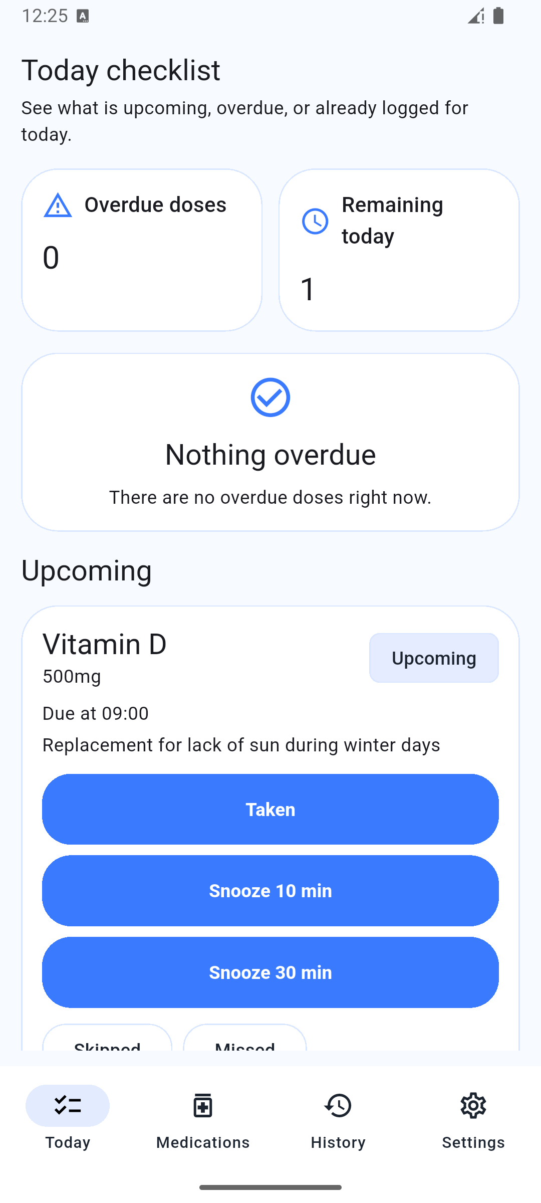 Medication Reminder Lite placeholder screenshot: Keine Einnahme vergessen