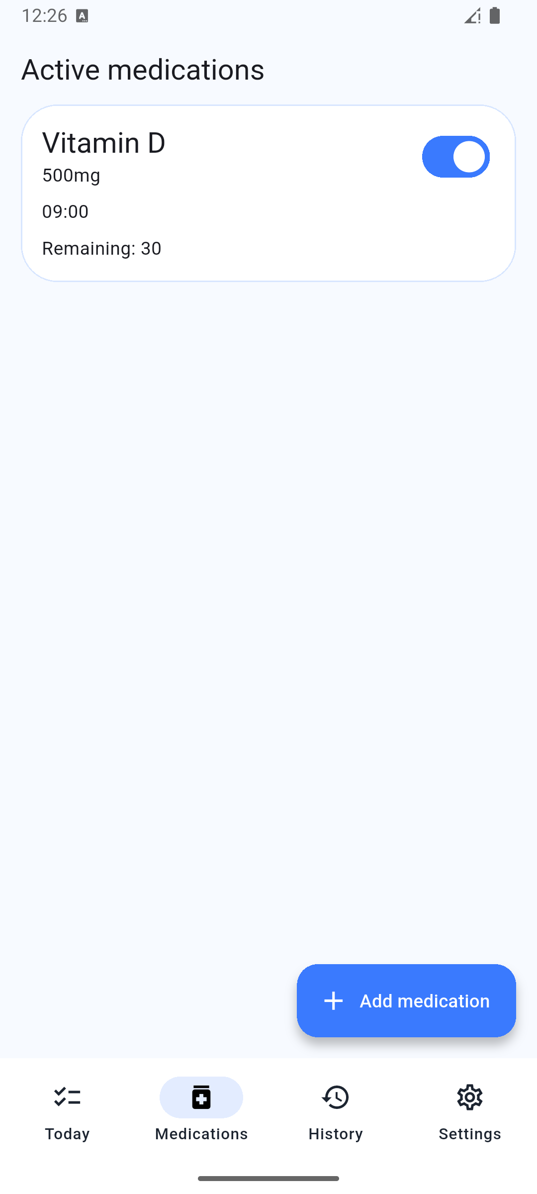 Medication Reminder Lite placeholder screenshot: Medikamente verwalten