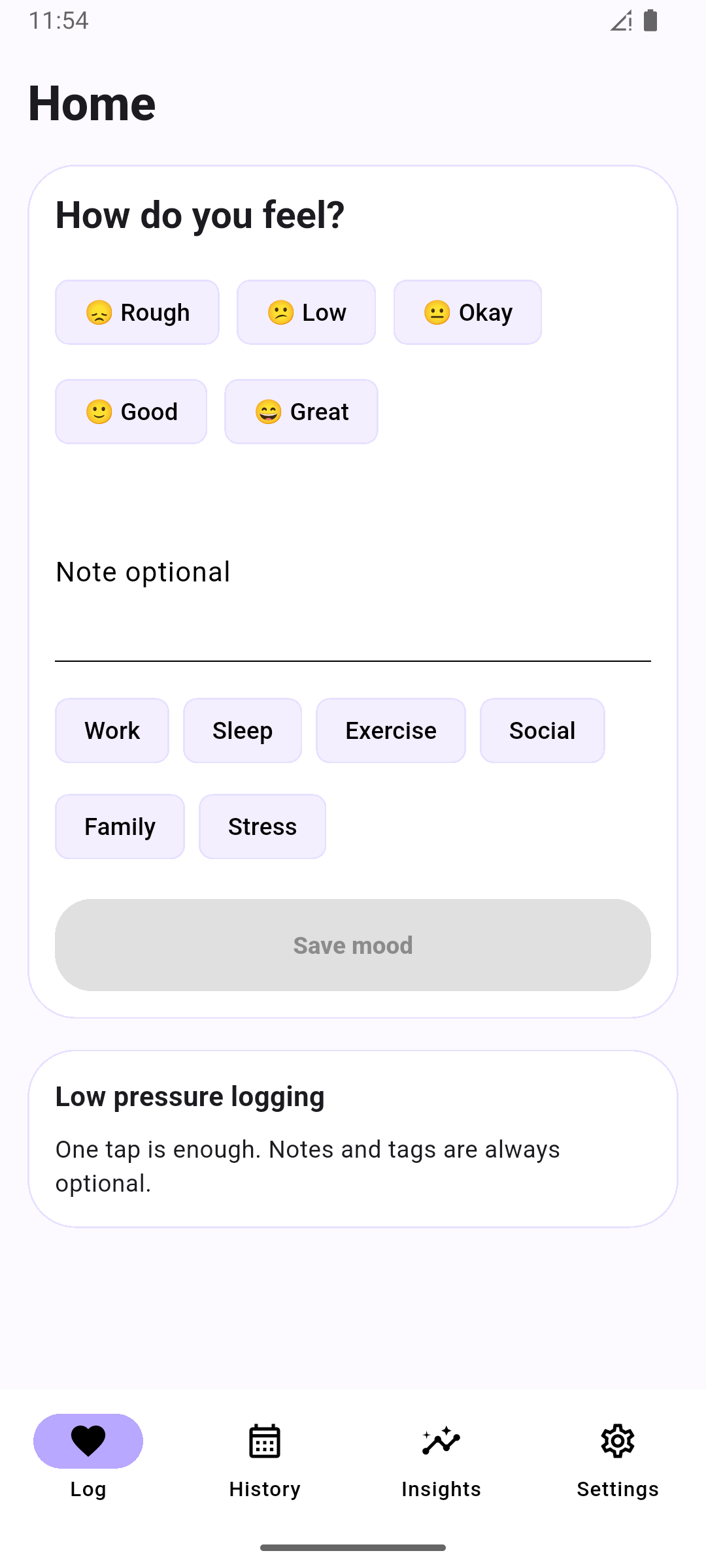 Mood Tracker placeholder screenshot: Stimmung täglich erfassen
