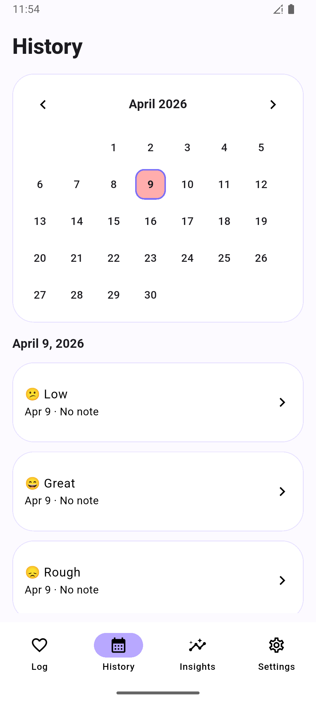 Mood Tracker placeholder screenshot: Verlauf ansehen