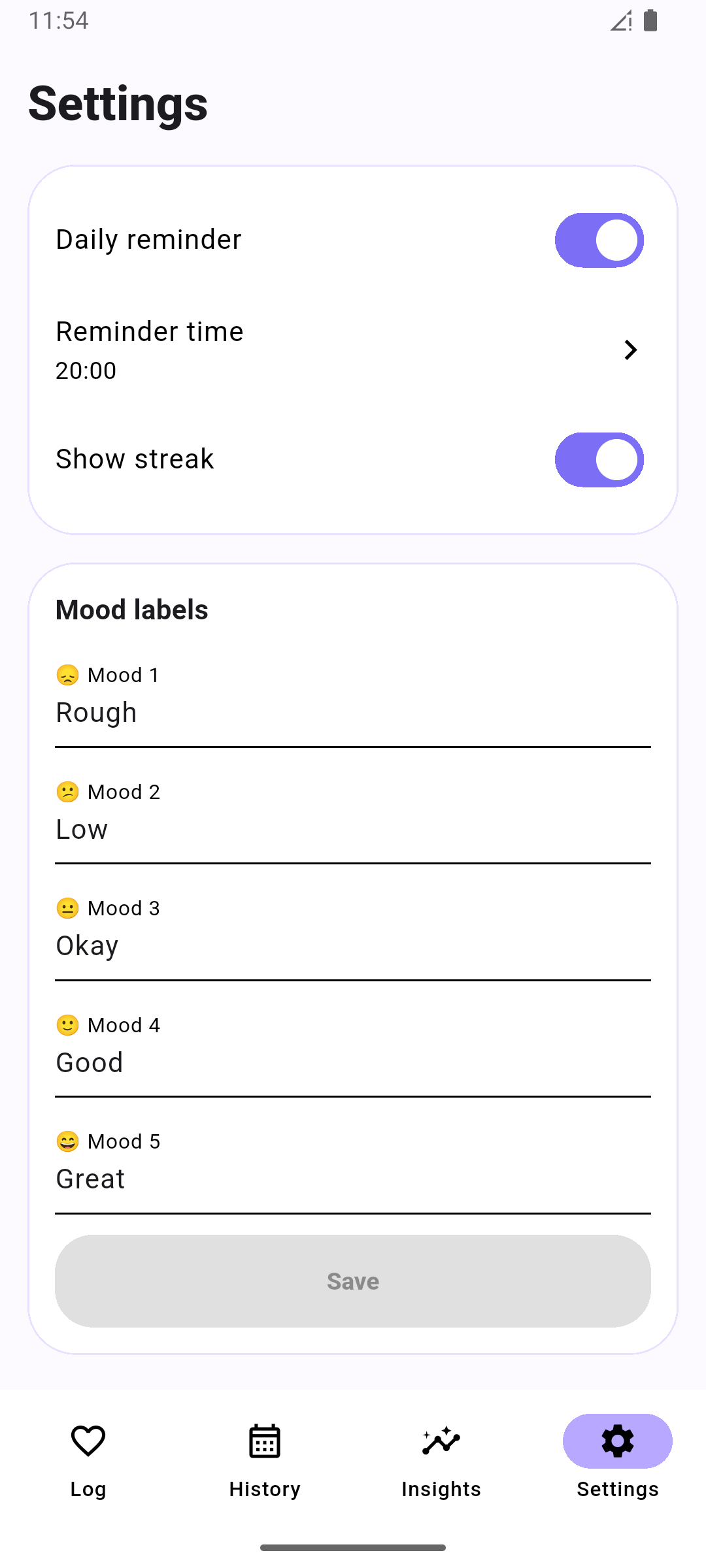 Mood Tracker placeholder screenshot: Erlebnis personalisieren