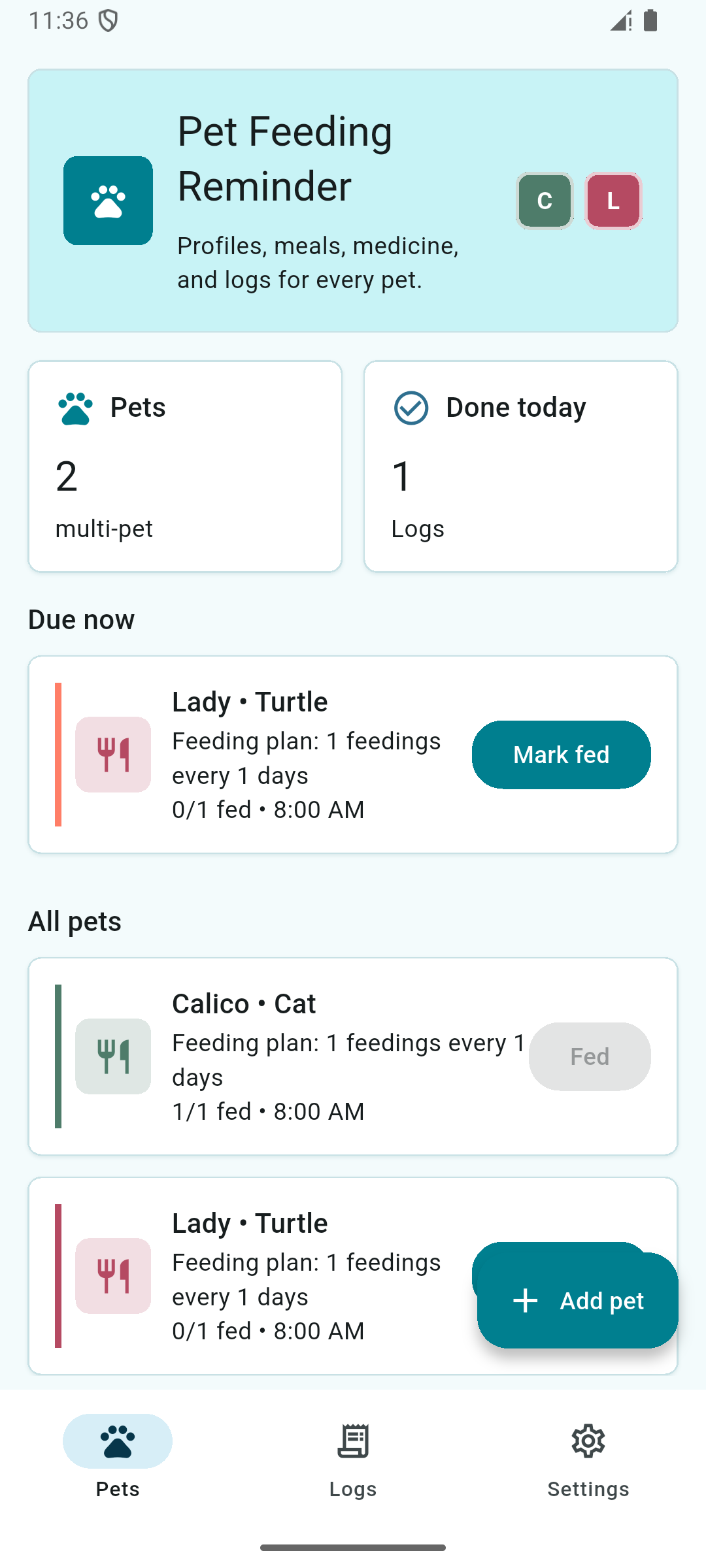 Pet Feeding Reminder placeholder screenshot: Never Miss Feeding Time