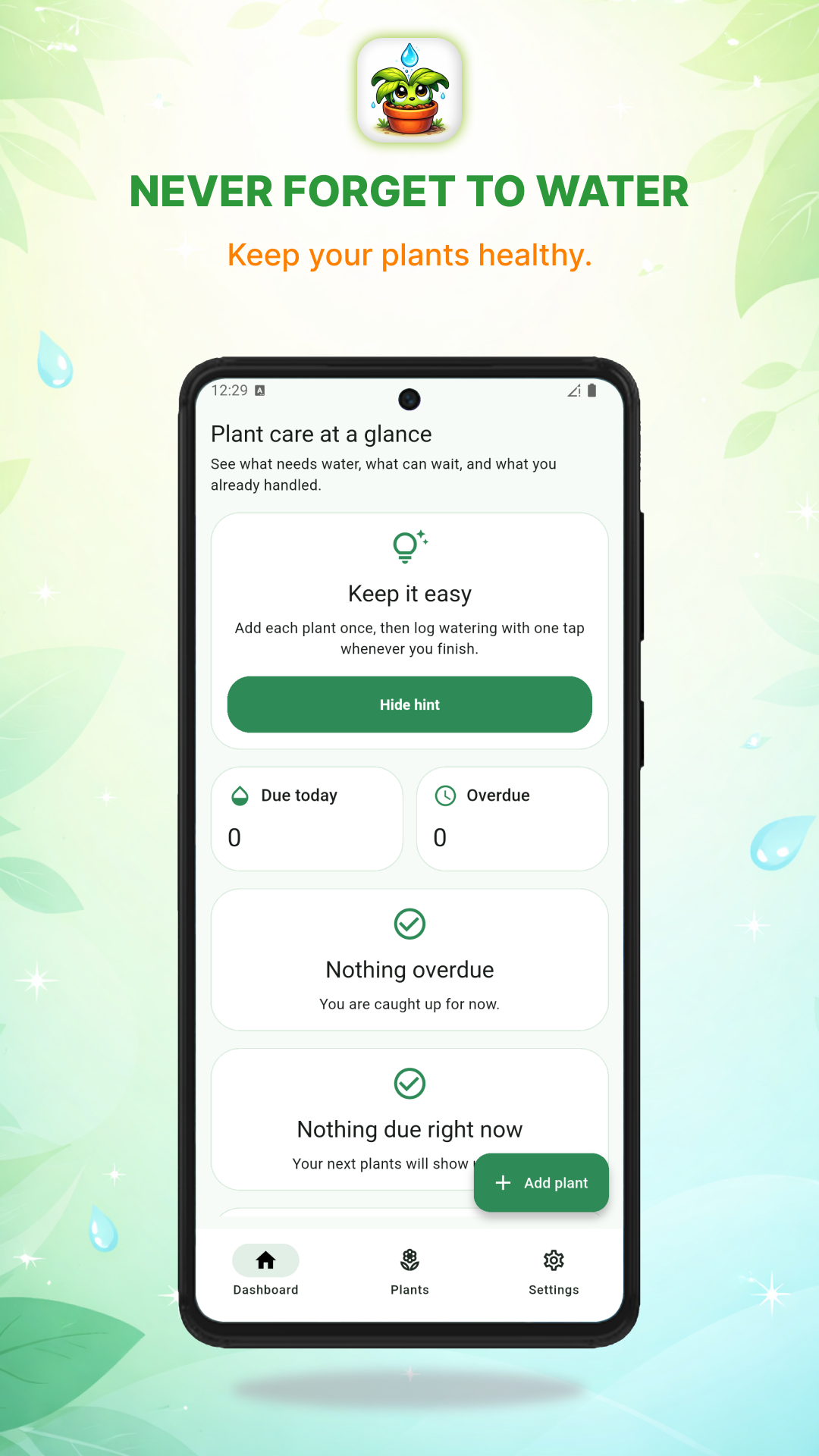 Plant Watering Reminder placeholder screenshot: Pflanzenpflege auf einen Blick