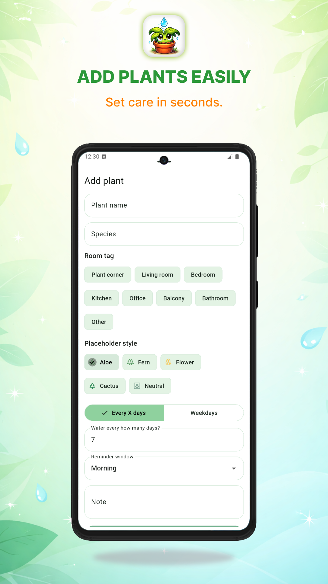 Plant Watering Reminder placeholder screenshot: Pflanzen einfach hinzufügen