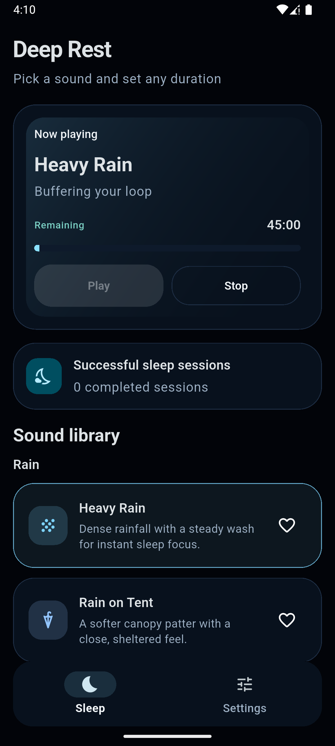 Sleep Sound Lite placeholder screenshot: Ustaw timer snu