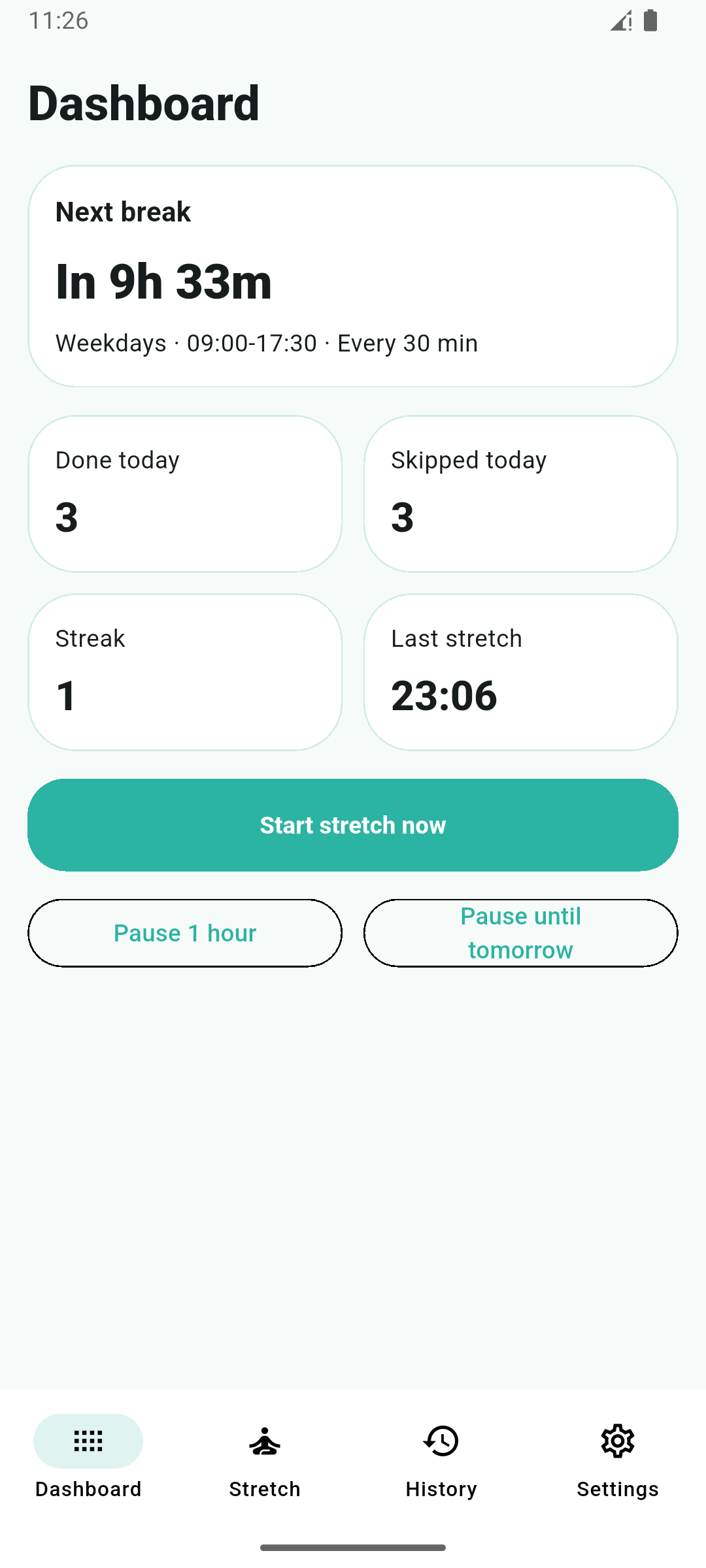 Stretch Break Reminder placeholder screenshot: Plane deine Stretch-Pausen
