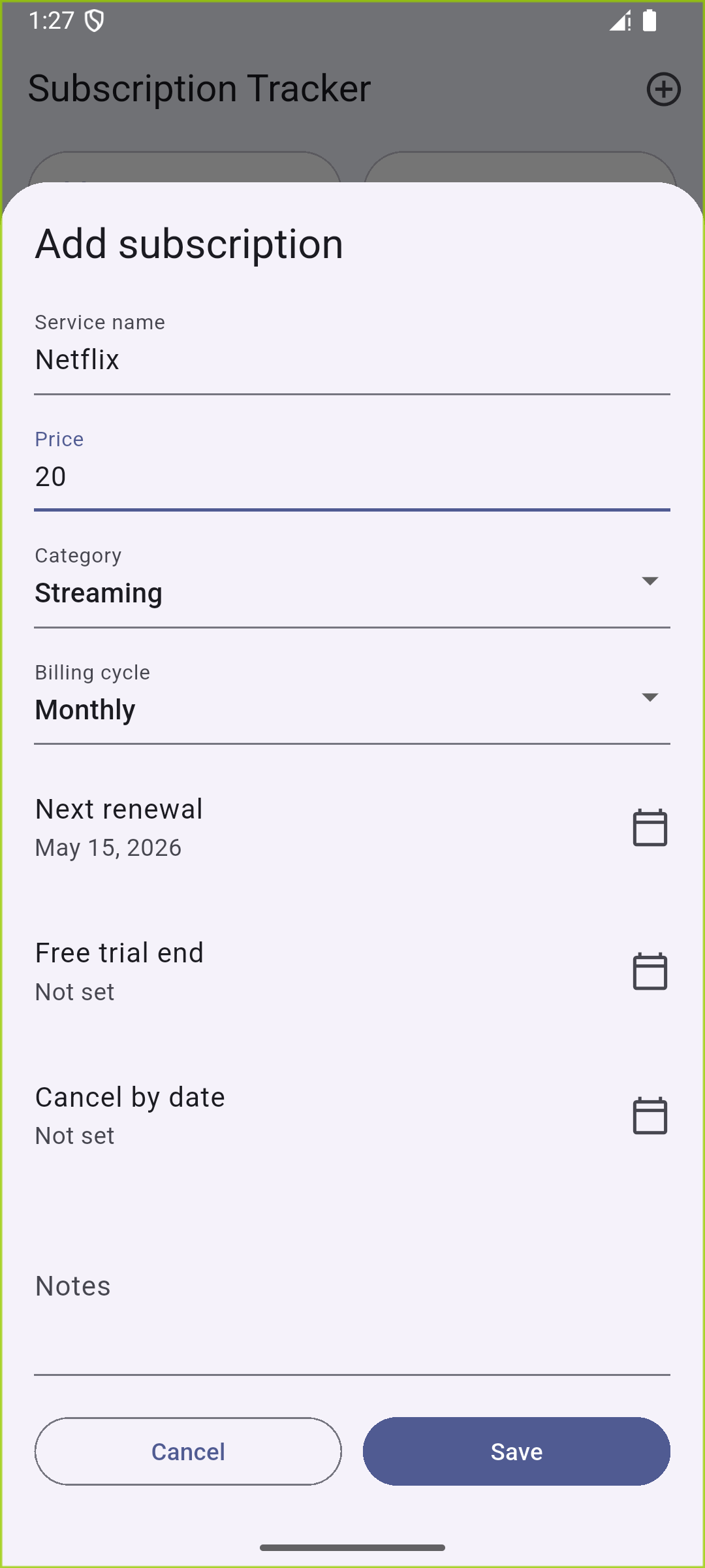Subscription Tracker placeholder screenshot: Track Your Subscriptions