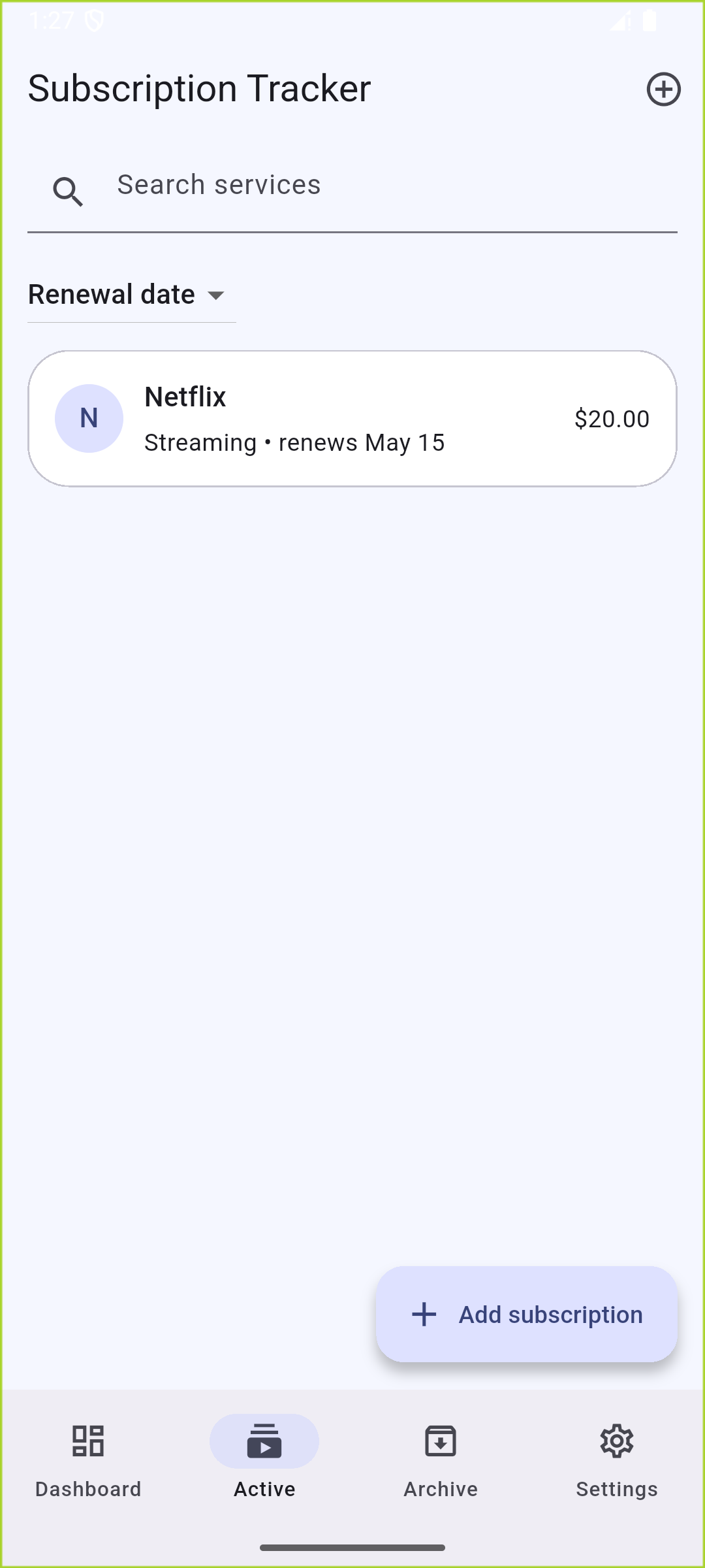 Subscription Tracker placeholder screenshot: Stay Ahead Of Renewals