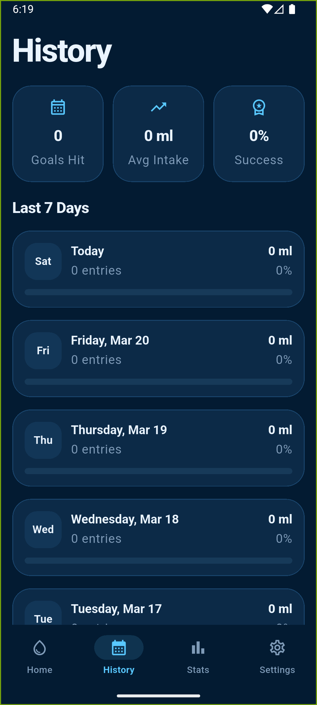 Water Reminder placeholder screenshot: 7-Tage-Fortschritt