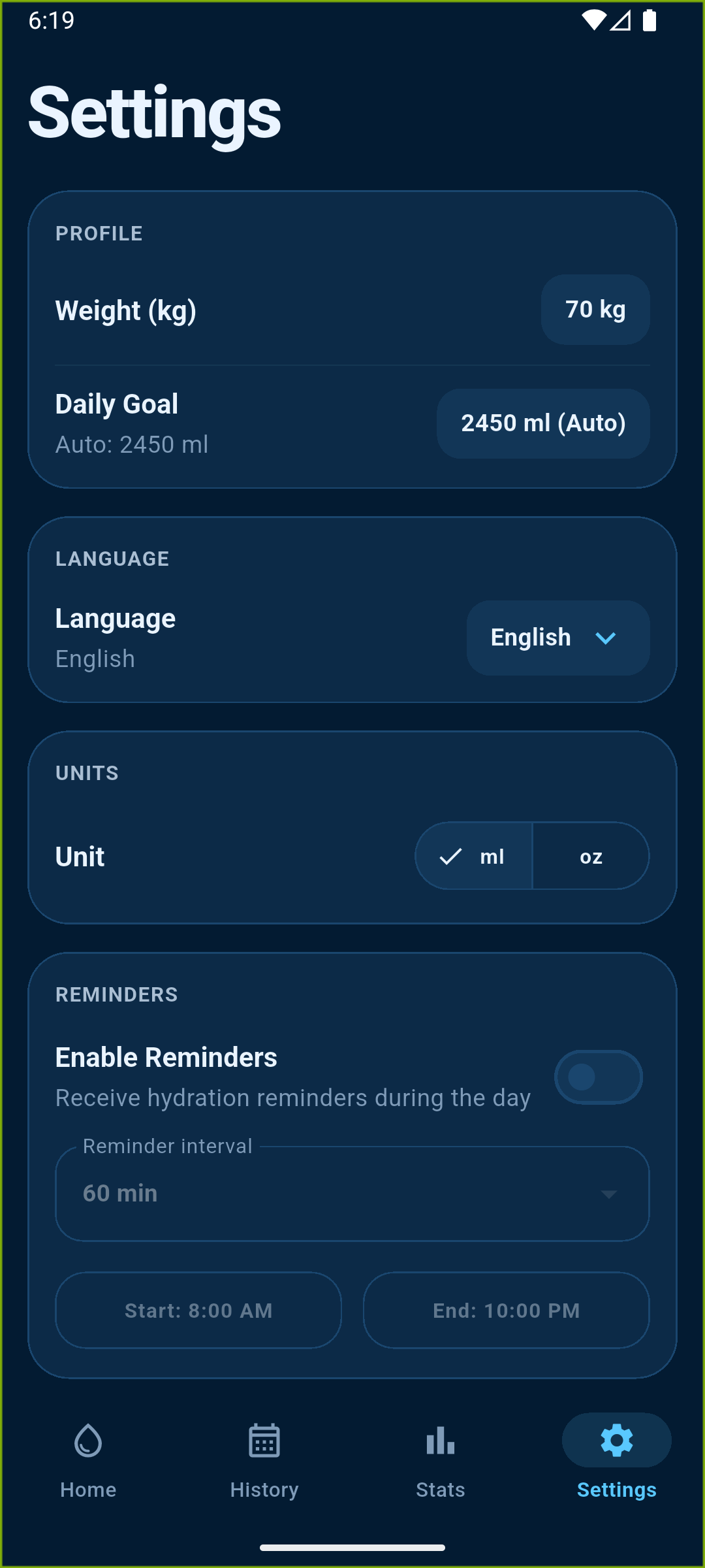 Water Reminder placeholder screenshot: Verfügbar in 11 Sprachen