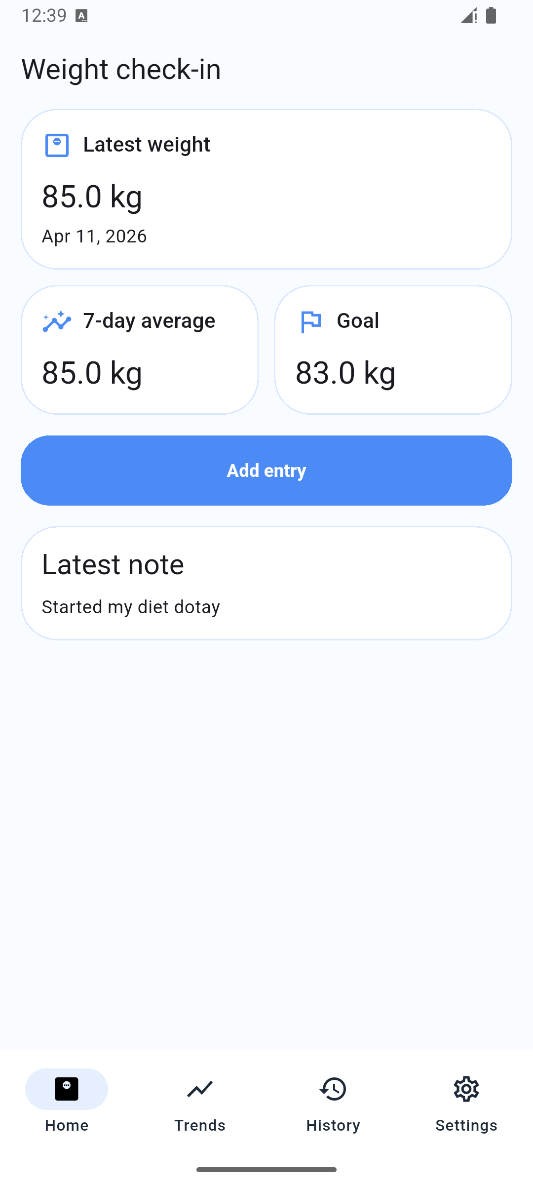 Weight Tracker placeholder screenshot: Übersichtlicher Tagesblick