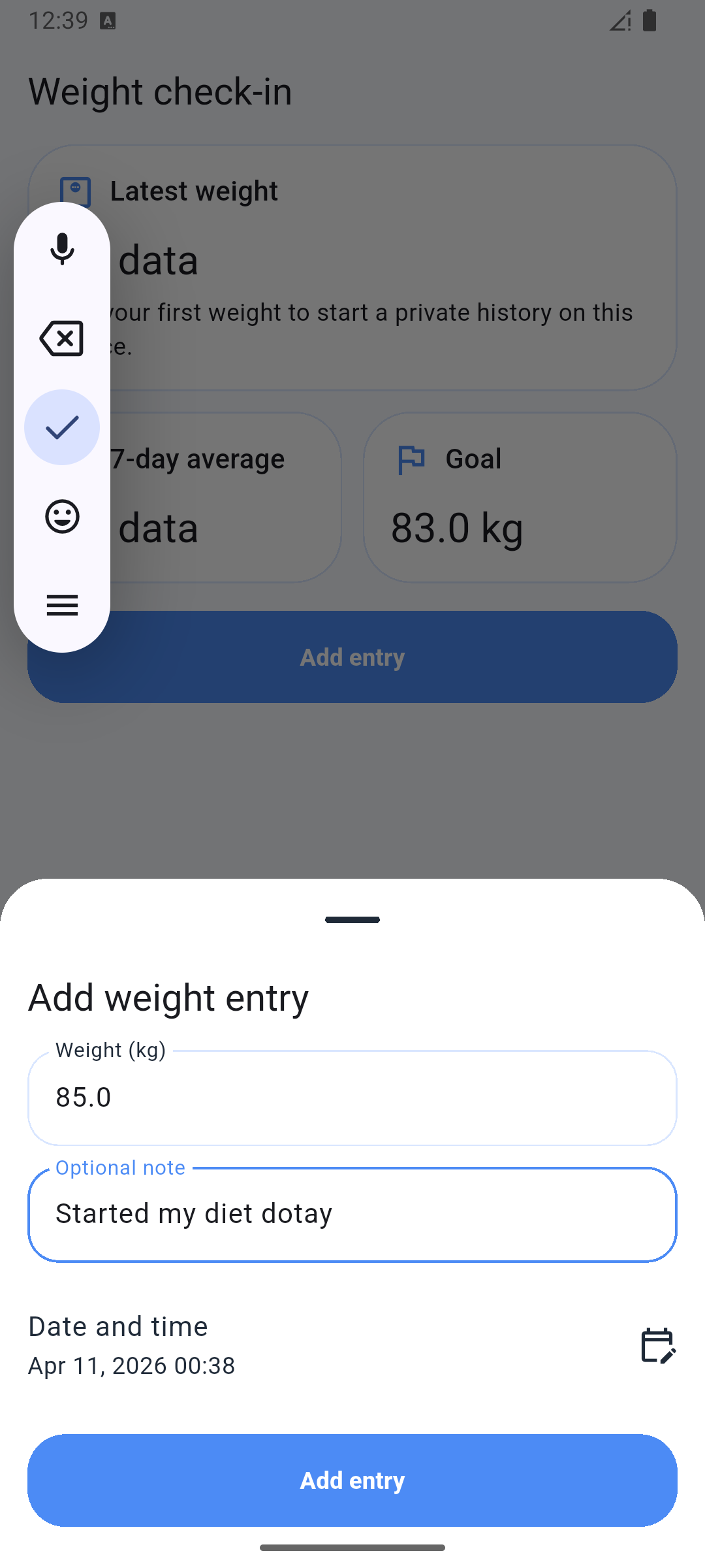 Weight Tracker placeholder screenshot: Gewicht Schnell Eintragen